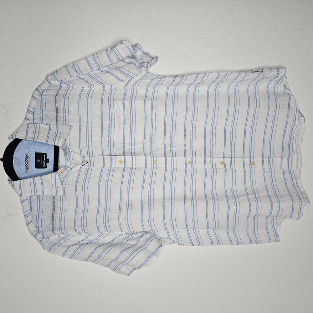 NWT Ben Sherman Men's White/Blue Striped Button Down Shirt Size Large